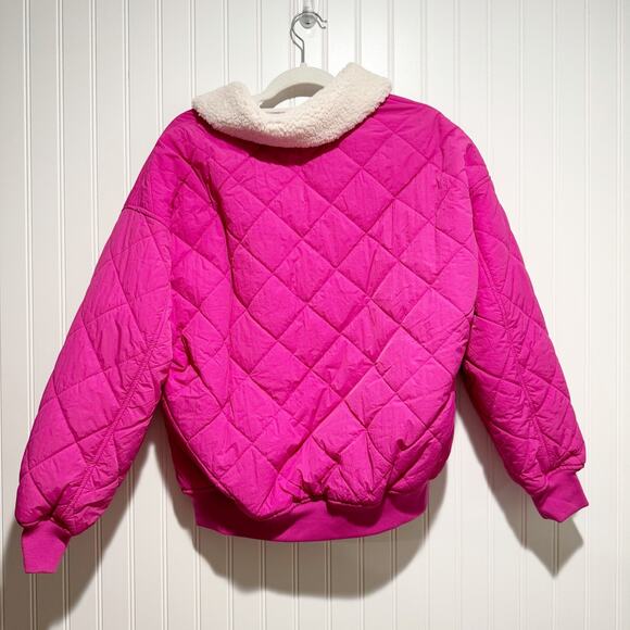 Thread Supply Pink Dad Coat Bomber Jacket Shearing Collar Size Small - Picture 8 of 8